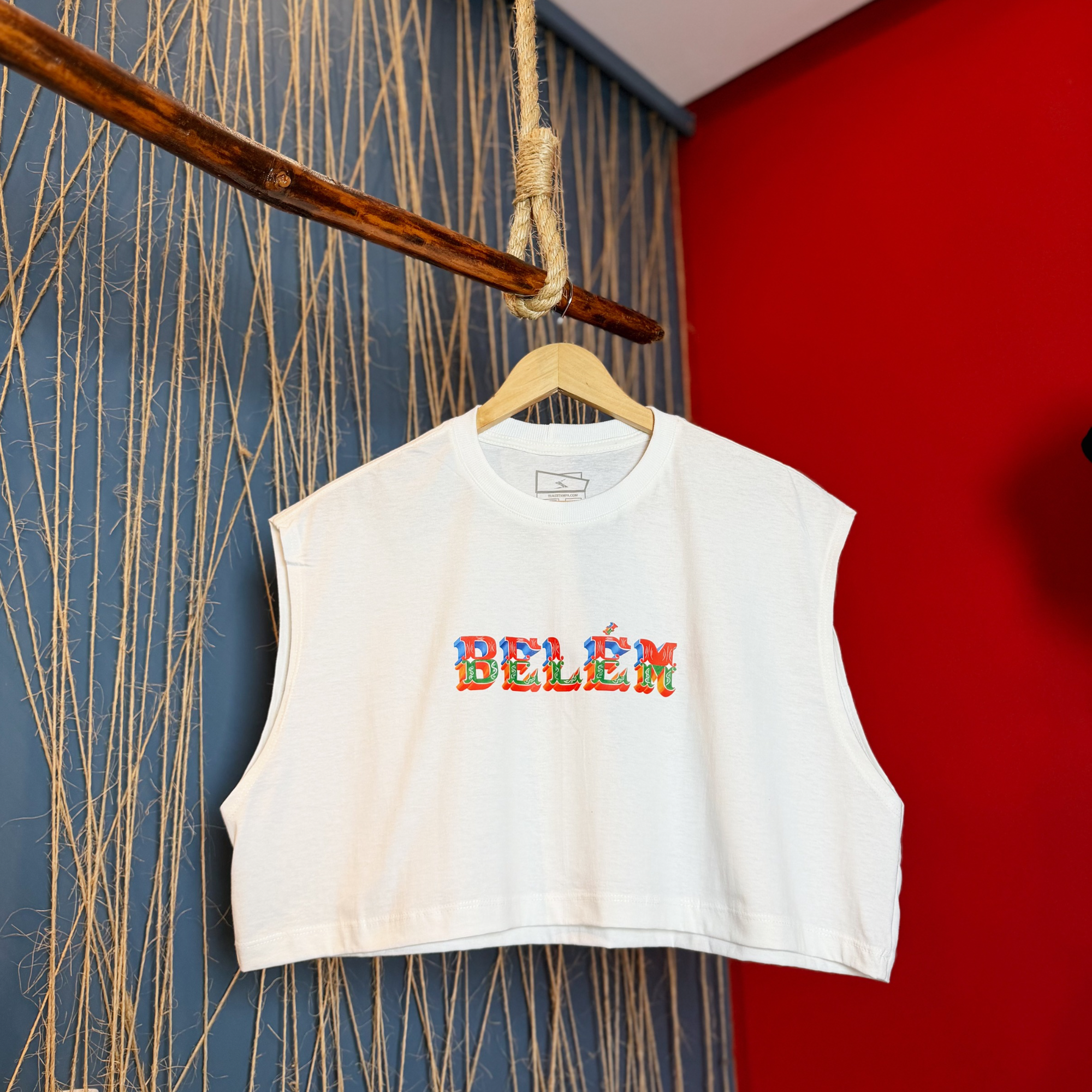Cropped Belém (Letra de Barco) - Sem manga, Oversized 100% Algodão