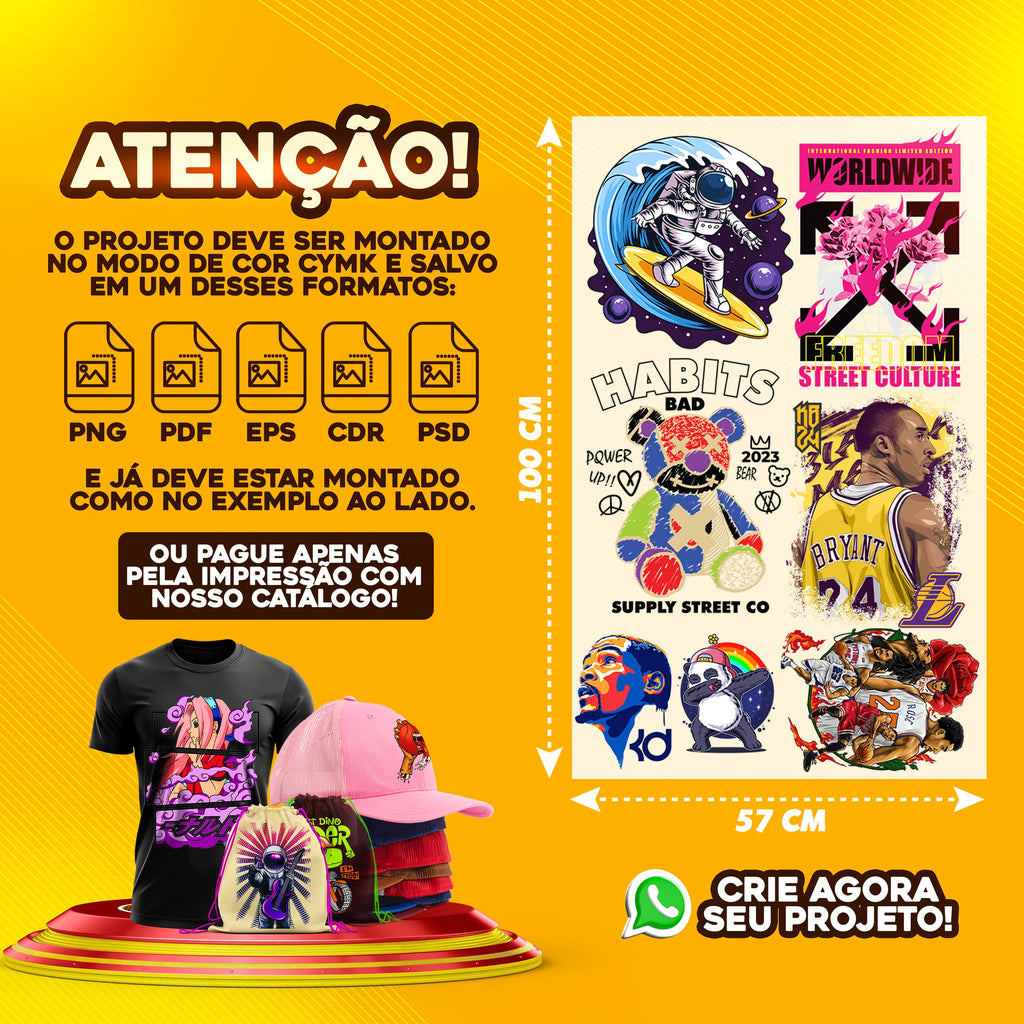 IMPRESSÃO DE ESTAMPA EM DTF 57X100 (1 METRO) - APÓS A COMPRA, ENVIAR ARTE PELO BOTÃO DO WHATSAPP OU EMAIL