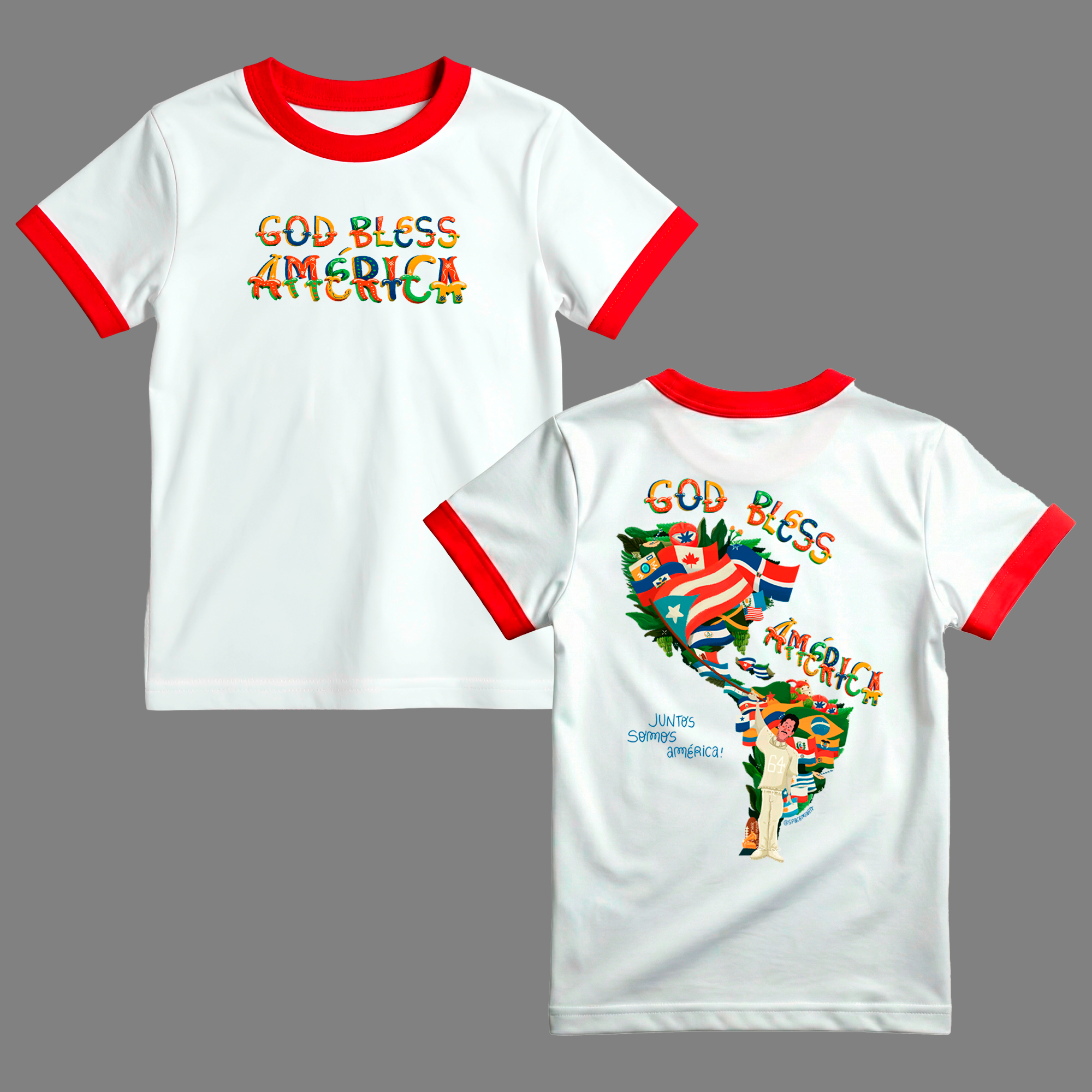 Camisa Unissex Manga Vermelha Bad Bunny Frente e Costa