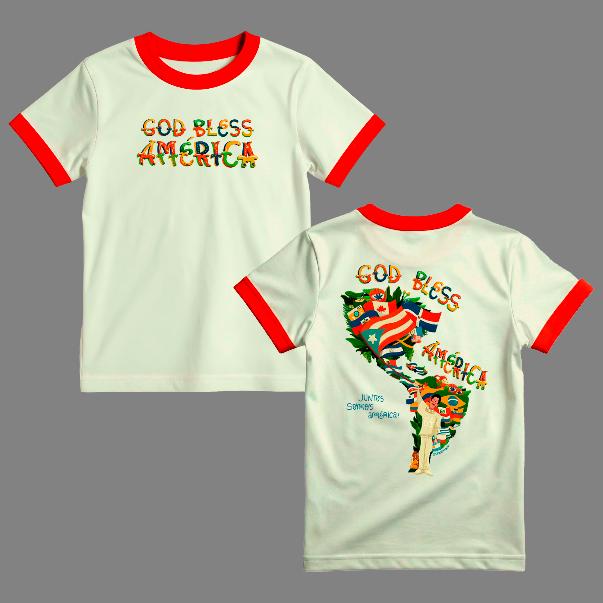 Camisa Unissex Manga Vermelha Bad Bunny Frente e Costa